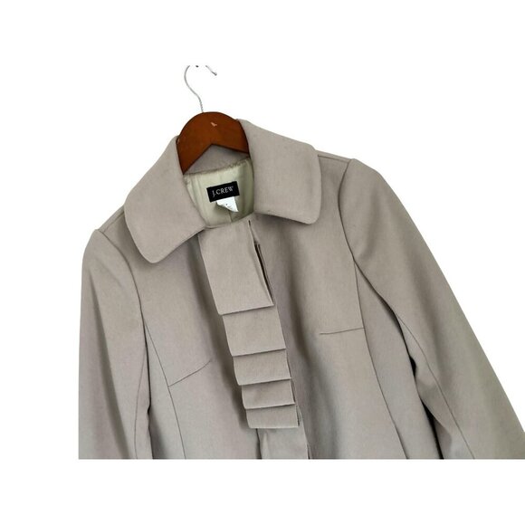 J.Crew Womens Ruffle Front 100% Wool Coat Size Pale Gray Long Sleeve - Picture 4 of 11